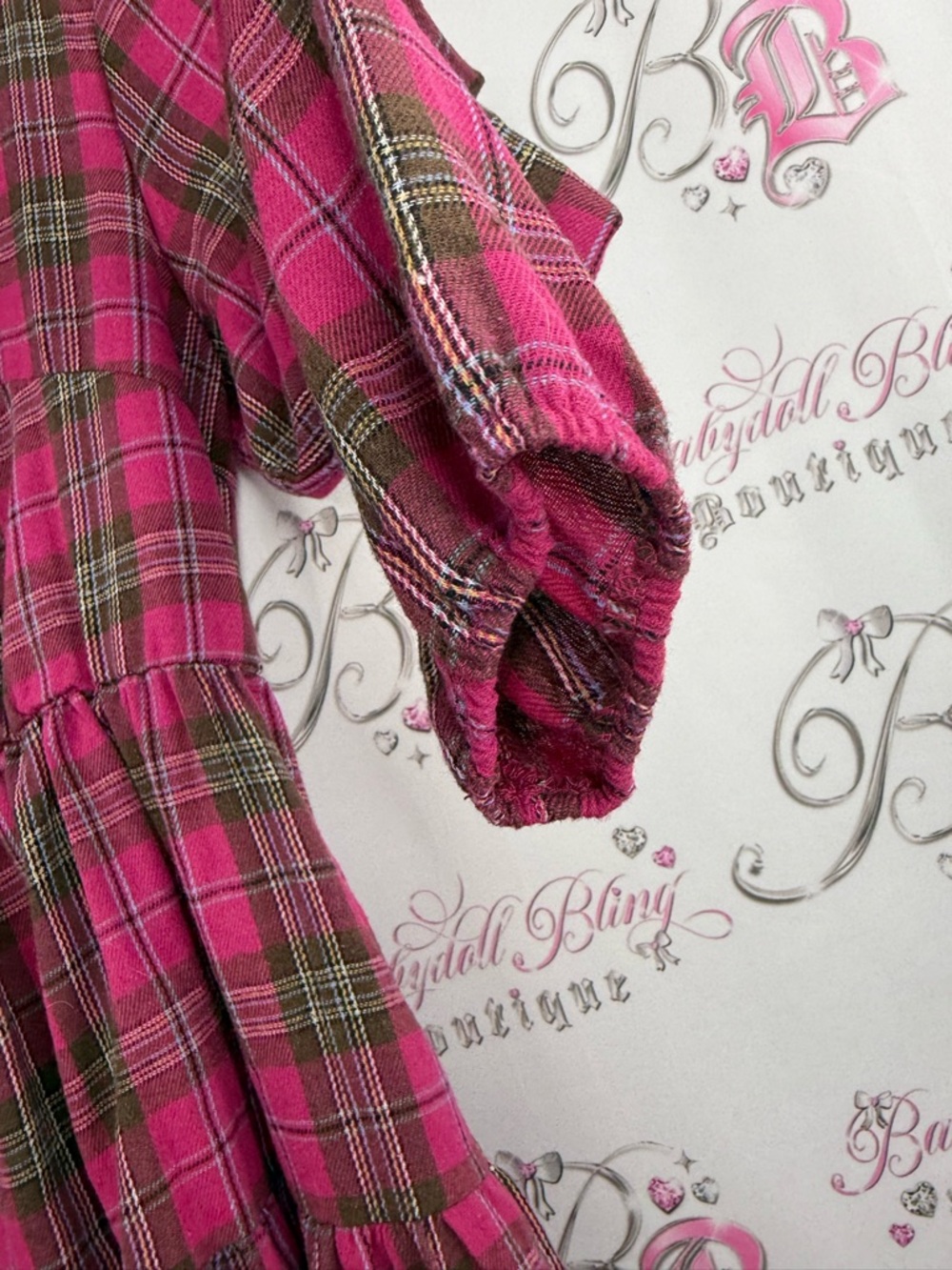 Fancyinn dress ruffle ruffles tiered frilly  Pink Plaid Tiered Mini Dress - Picture 5 of 10